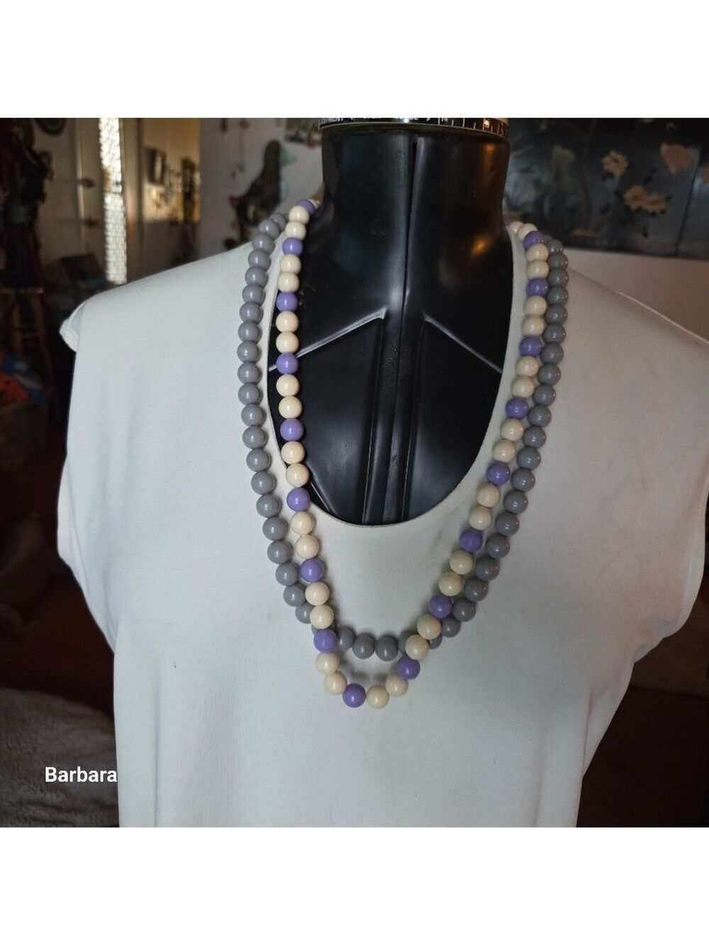 Vintage 2 West Germany Cream and Gray Beaded Necklaces